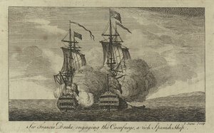 Sir Francis Drake megtámadja a "Cacafuego" nevű gazdag spanyol hajót.