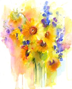 Napraforgó és delphinium, 2016, (akvarell)