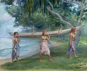 Kenut cipelő lányok, Vaiala Szamoán, 1891.