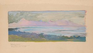 Moorea szigete Tahiti felől nézve a szoroson, 1891. január. alkotó: John La Farge