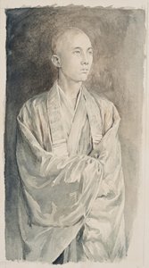 Egy pap portréja a Lyemitsu-templomban, Nikko, 1888 körül (szépia mosás papíron)