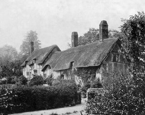 Ann Hathaway (Shakespeare felesége) kunyhója (háza) Stratford upon Avonban, Angliában, fénykép c. 1890 (fekete-fehér fotó)