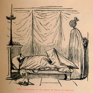 Remus árnyékának szörnyű megjelenése Romulusnak, 1852 alkotó: John Leech