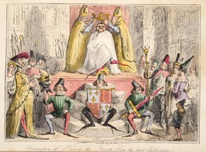 Henrik koronázása IV. (a legjobb szaktekintélyektől), a The Comic History of England-ből, pub. 1864 (kézzel színezett rézkarc) alkotó: John Leech