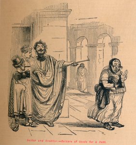 Adós és hitelező – áruk lefoglalása tartozás fejében, 1852 alkotó: John Leech