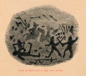 A csatatér ködben Barnet közelében, alkotó: John Leech