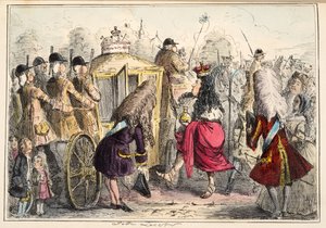 Georgey Porgey, az első, aki kimegy egy kört a State Coachy Pachy-jába, a The Comic History of England pubjából. 1864 (kézzel színezett rézkarc) alkotó: John Leech