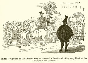 A Tableau előterében egy patrícius figyelhető meg, aki nagyon feketének néz a tábornok diadalán alkotó: John Leech