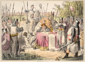 János király aláírja a Magna Cartát, a The Comic History of England, pub. 1864 (kézzel színezett rézkarc)