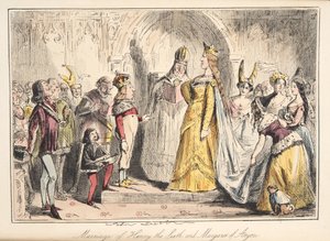 VI. Henrik házassága Anjou Margittal, a The Comic History of England, pub. 1864 (kézzel színezett rézkarc)