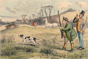 Mr. Jogglebury Crowdey a kutyájával és a fegyverével, 1860-as évek. alkotó: John Leech