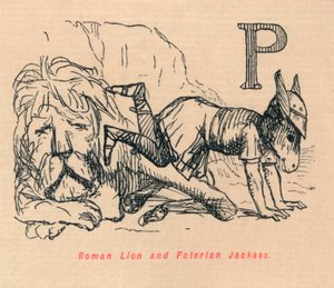 Római oroszlán és Falerian Jackass, 1852 alkotó: John Leech