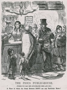 THe Pious Public House, ahol hamisított sört és gint lehet kapni. alkotó: John Leech