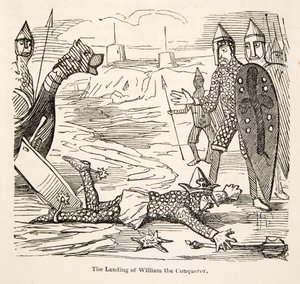 Hódító Vilmos partraszállása, The Comic History of England, pub. 1864 (fametszet)