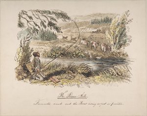 „A folyópart, kedvező szél és a pisztráng, amely a lehető leggyorsabban kap rá“ alkotó: John Leech