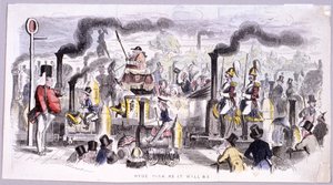 Kilátás a Hyde Parkra, amely a gőzmozdony megjelenését szatírozza, London, 1850 alkotó: John Leech