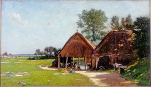 Mosóhely, Normandia, 1918 körül alkotó: John Leslie Thomson