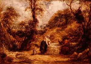 Krisztus és a szamáriai asszony a Jákob kútnál, 1850-60 körül (olaj a táblán) alkotó: John Linnell