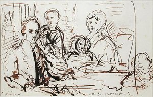 William Albin Garratt és családja, 1830 körül (toll és tinta papíron) alkotó: John Linnell