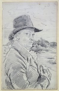 William Blake kalapban, (felirat: Wm Blake at Hampstead) 1825 körül (ceruza)