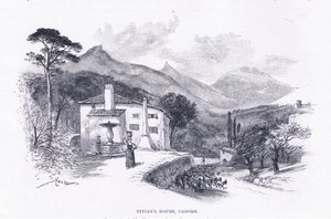 Tizian háza, Cadore, a The Magazine of Art 1893-ból, Cassell and Company alkotó: John MacWhirter