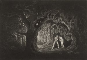 Ádám hallja a Mindenható hangját, 1827 körül (mezzotint) alkotó: John Martin