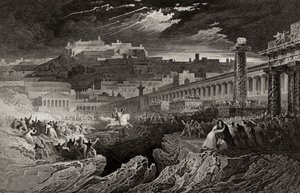 Marcus Curtius a szakadékba lovagol, H. Le Keux metszete alkotó: John Martin
