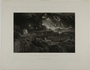 Szodoma és Gomora pusztulása, a Biblia illusztrációiból alkotó: John Martin