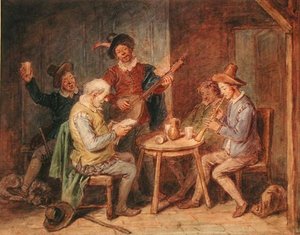 Zenés buli (akvarell papíron)