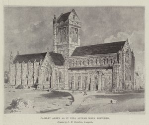Paisley Abbey, ahogy a helyreállítás után megjelenik alkotó: John McLure Hamilton