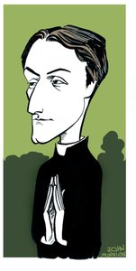 Gerard Manley Hopkins karikatúra, angol költő, római katolikus hittérítő és jezsuita pap: 1844. július 28. - 1889. június 8. alkotó: John Minnion