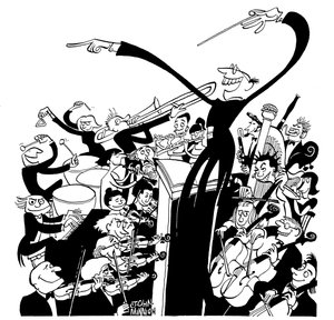 Zenekar és karmester - karikatúra John Minniontól