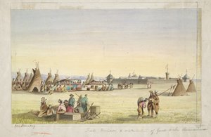 Fort Union és áruk kiosztása az assiniboinoknak alkotó: John Mix Stanley