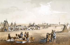 Fort Union, és az áruk elosztása az Assiniboine-ba, pub. 1860