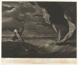 John Money léggömbjével a tengerbe zuhant Mony őrnagy veszélyes helyzete, 1785. július 23. (cím a tárgyon)
