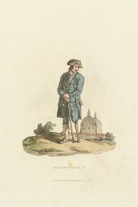 Anglia - 12. tábla. Greenwichi nyugdíjas falábú, botra támaszkodó nyugdíjas (aquatinta)