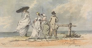 Brightonban, 1804: Három nő, gyermek és férfi a tengerre néz