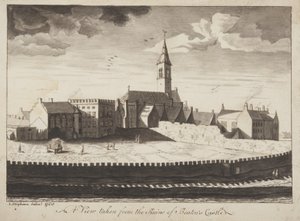 St Andrews Delineated – Kilátás a Beatons Castle romjairól (toll és mosás papíron)