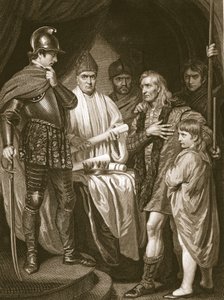 Baliol átadja koronáját I. Edwardnak, J. Parker metszete, illusztráció David Hume „Anglia története” című kocsmából. R. Bowyer, London, 1812 alkotó: John Opie