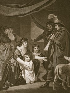 Lady Elizabeth Gray könyörög IV. Edwardnak, hogy védje meg gyermekeit, W. Bromley vésette, illusztráció David Hume „Anglia története” című kocsmájából. R. Bowyer, London, 1812