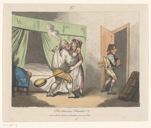 De Lustige Reiziger A szerelmes utazó (cím a tárgyon) alkotó: John Pettit (attributed to)