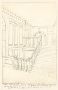 A Fairfax-ház, High Street, Putney, High Street, 1887. A lépcsőház folytatása a hallból a felsőbb emeletekre.