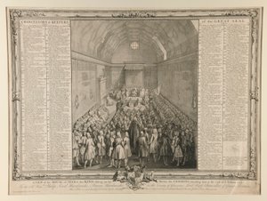 Kilátás a Kortársak Házáról, a trónján ülő királyról, az őt kísérő Commonsról az 1741/2-es ülés végén