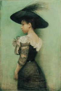 Fekete ruhás és sapkás hölgy (Alice Hauser)