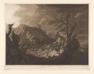 Viharos táj bárddal egy szikla szélén alkotó: John Raphael Smith