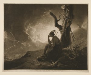 Egy indián törzsfőnök özvegye elhunyt férje fegyvereit szemléli alkotó: John Raphael Smith