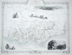 Victoria vagy Port Phillip, Ausztrália, a John Tallis & Co, New York és London által kiadott Világtérkép-sorozatból