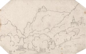 Mountain View épületekkel alkotó: John Robert Cozens
