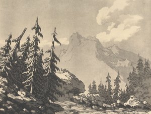 Lucfenyő és jegenyefenyő alkotó: John Robert Cozens
