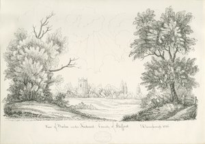 Barton Needwood Village alatt: toll- és tusrajz, 1836 alkotó: John Robert Fernyhough